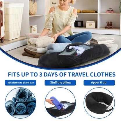 Fillable Travel Neck Pillow Organizer – Carry-On Clothes Stuff Sack, Adjustable Strap