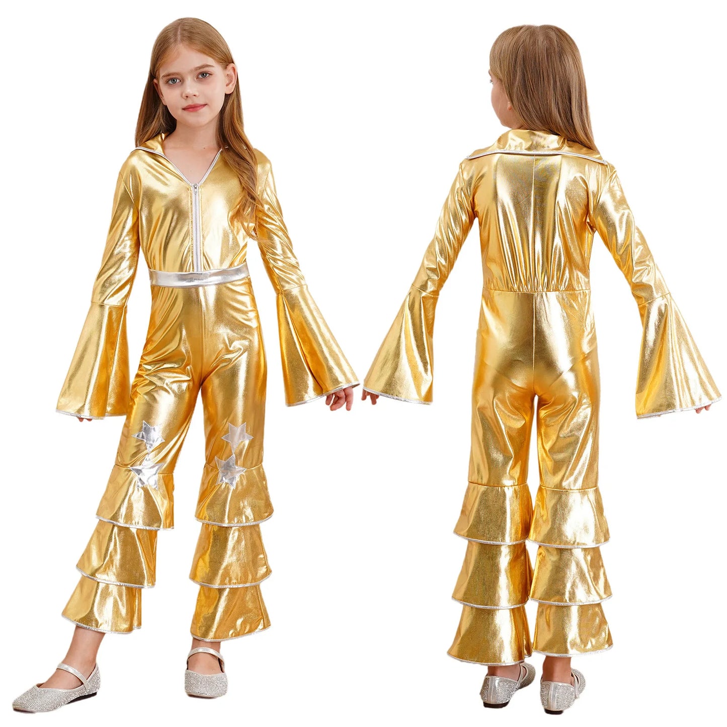 Girls’ Metallic Bell Bottom Jumpsuit – Retro Theme Night Costume