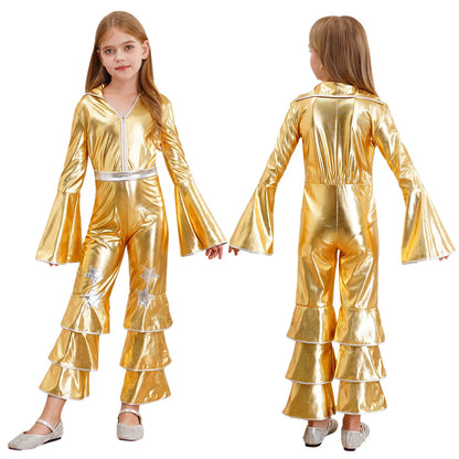 Girls’ Metallic Bell Bottom Jumpsuit – Retro Theme Night Costume