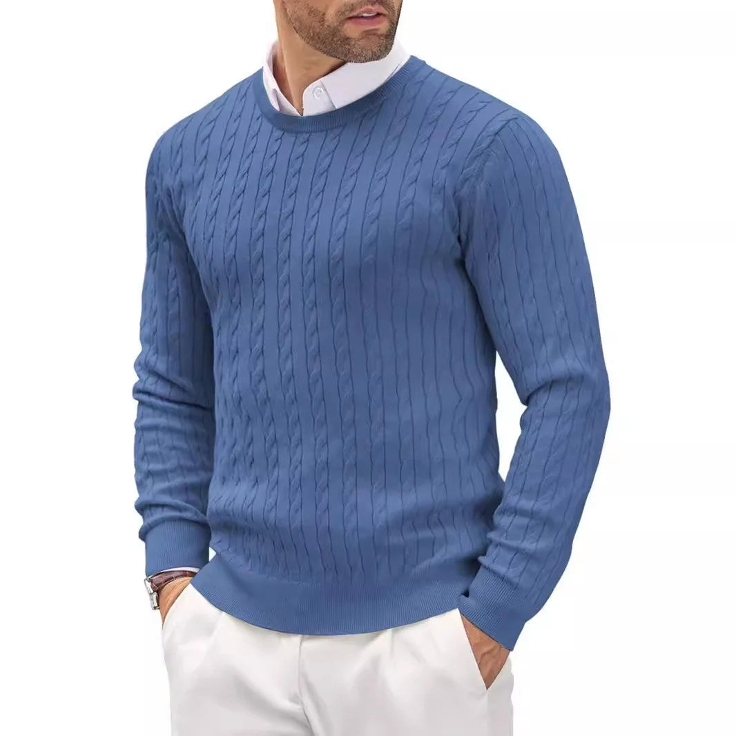Men’s Cable Knit Pullover Sweater – Classic Crew Neck