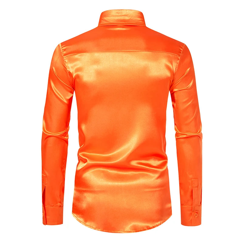 Men’s Satin Dress Shirt – Long Sleeve Formal Button Down