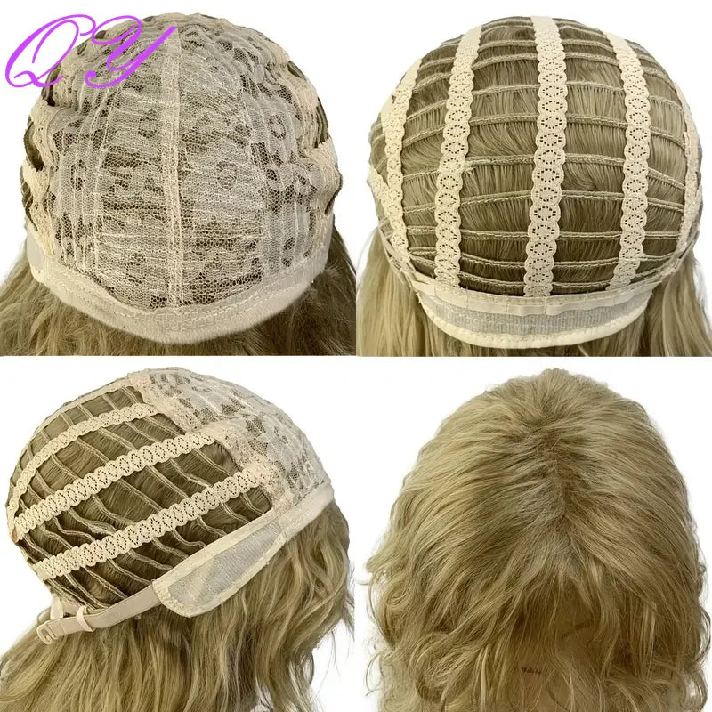 Synthetic Men Wig Natural Curly Dark Brown Color Male Wig With Bangs Water Wave Daily or Cosplay Adjustable Man Hair Wig