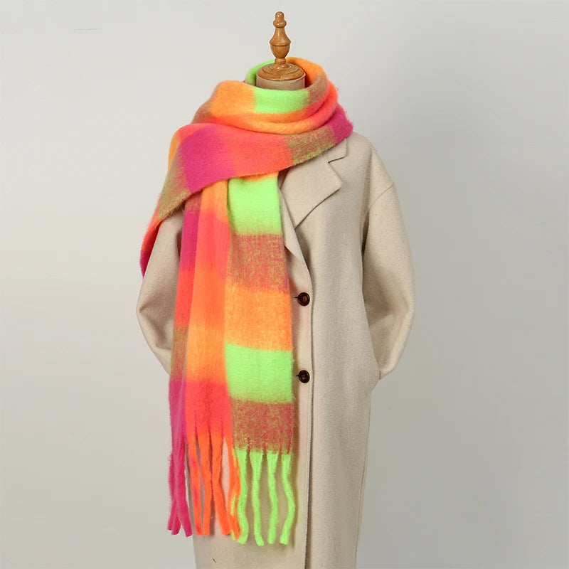 Women’s & Teens Plaid Fringe Scarf – Oversized Warm Wrap