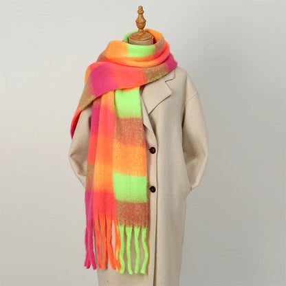 Women’s & Teens Plaid Fringe Scarf – Oversized Warm Wrap