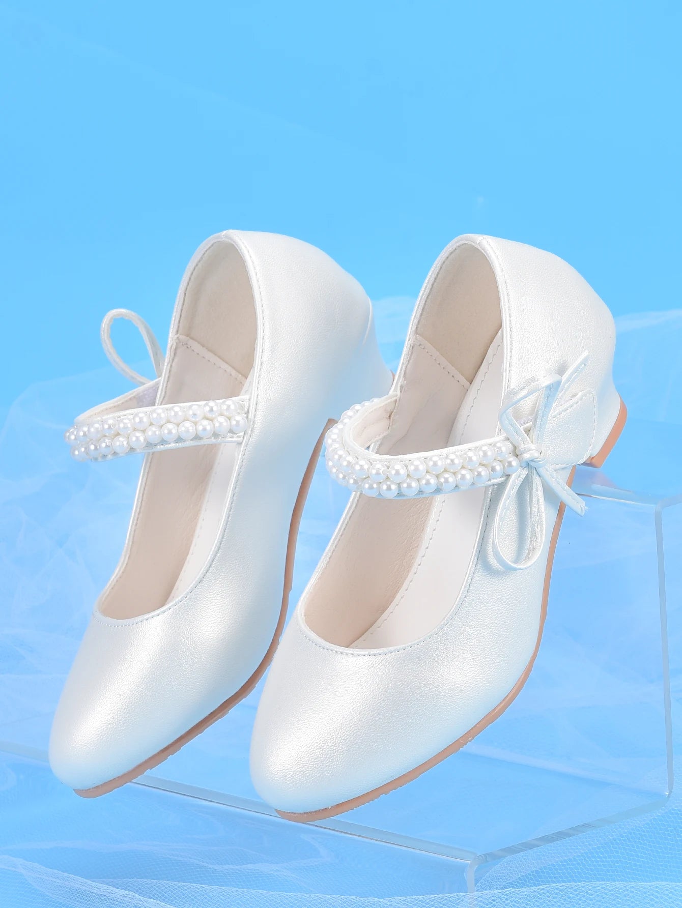 Girls' Princess Fashion High Heels, White, Ideal For Dresses, Performances, Birthday Parties
