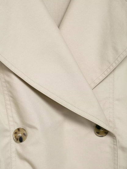 Women’s Short Faux-Fur Collar Trench Coat – Double-Breasted Jacket