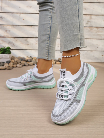 Women’s Lightweight Patchwork Lace-Up Sneakers – Casual Travel Walking Shoes