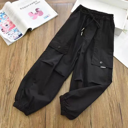 Girls' Cargo Jogger Pants with Drawstring Waist