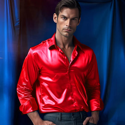 Men’s Satin Dress Shirt – Long Sleeve Formal Button Down