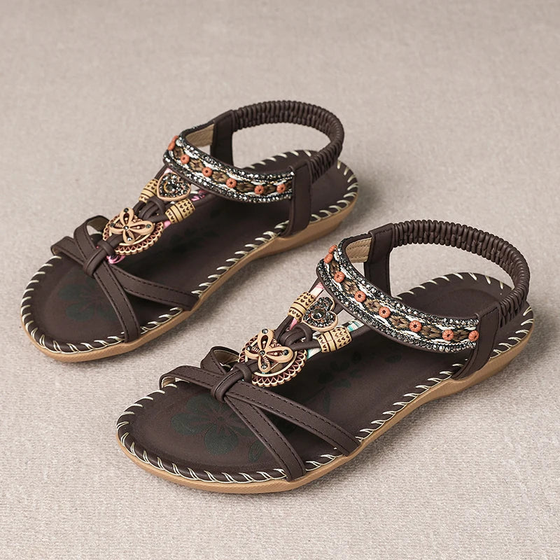 Women’s Boho Beaded Strap Sandals – Casual Summer Walking Shoes