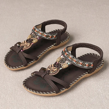 Women’s Boho Beaded Strap Sandals – Casual Summer Walking Shoes