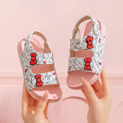 Girls Sanrio HelloKitty Sandals Kids Girls Spring Summer Little Kids Princess  Bow Fashion Teenage Shoes