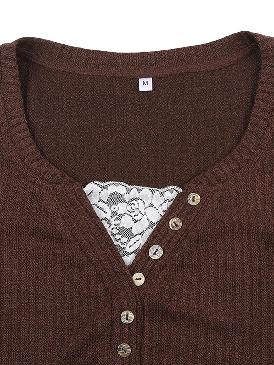 Women’s Ribbed Button-Front Knit Top – Slim Fit Long Sleeve