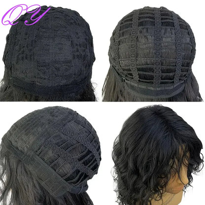 Synthetic Men Wig Natural Curly Dark Brown Color Male Wig With Bangs Water Wave Daily or Cosplay Adjustable Man Hair Wig