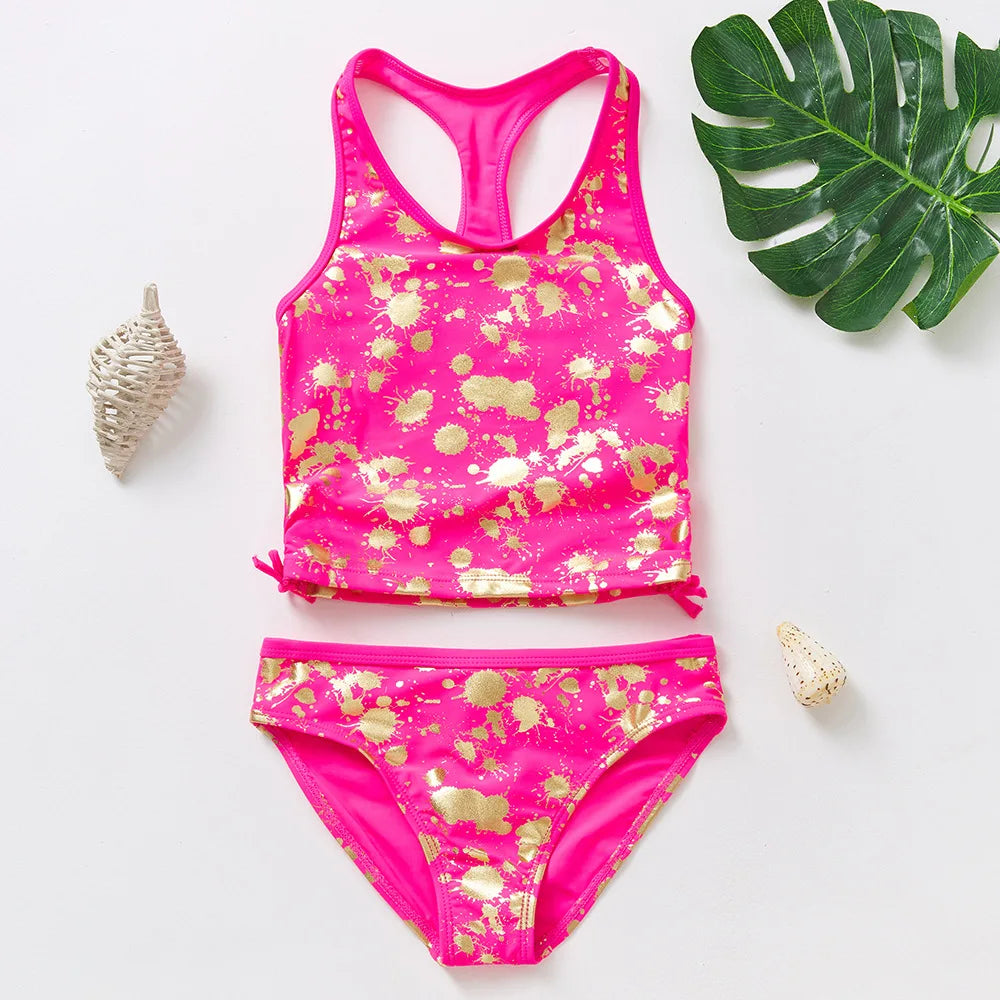 UV Baby Girl Swimsuit Two Piece Swimming Jumpsuit Ruffles Bathing Suit Summer Sleeveless Kids Swimwear for Girls 3-10 Years
