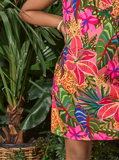 Girls' Tropical Floral Flutter-Sleeve Dress