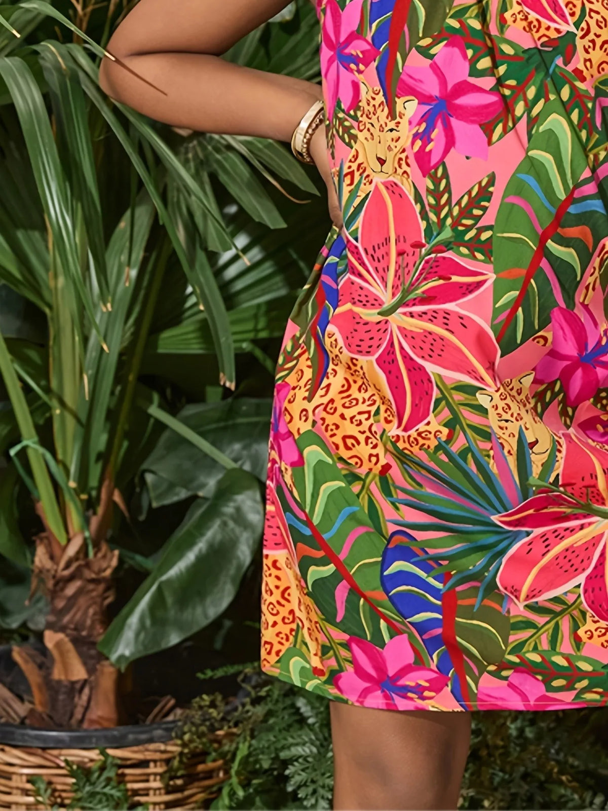 Girls' Tropical Floral Flutter-Sleeve Dress