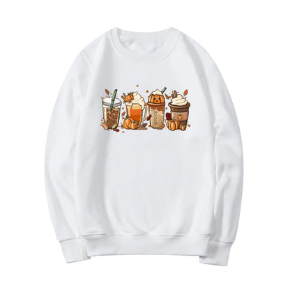 Women’s Fall Coffee Graphic Sweatshirt – White – M