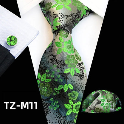 Men’s Floral Necktie Set – Tie, Pocket Square & Cufflinks