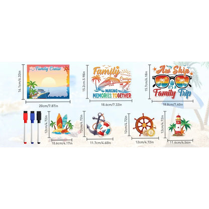 7-Piece Family Cruise Cabin Door Magnet Set with Dry-Erase Board