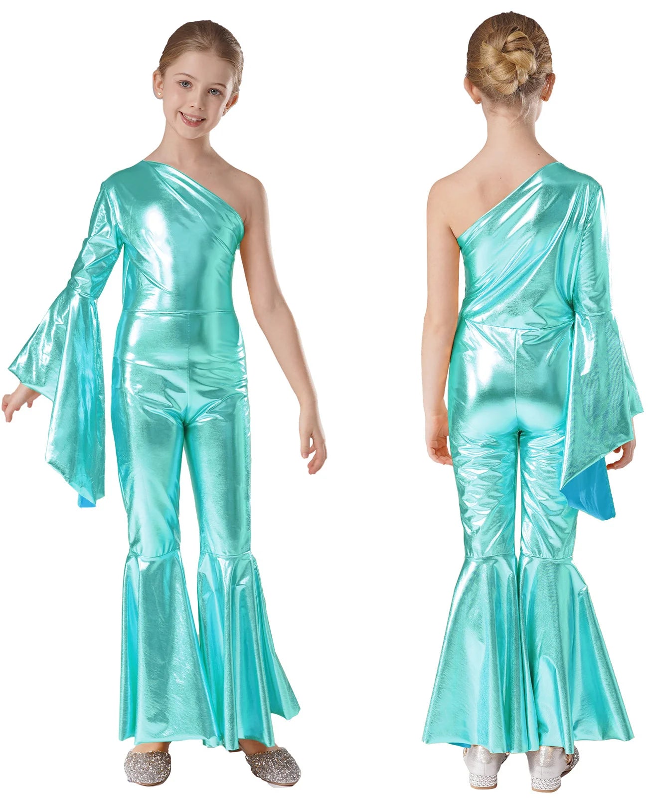 Girls’ Metallic Bell Bottom Jumpsuit – Retro Theme Night Costume