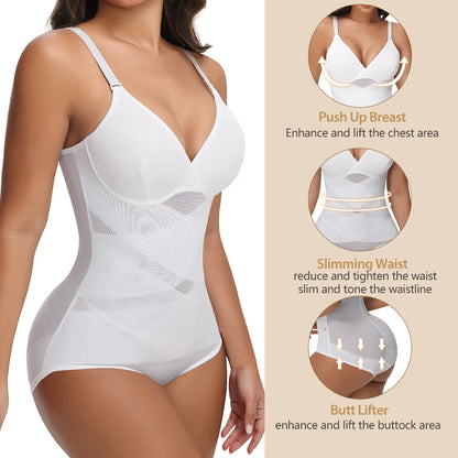 Women's Cross-Back Mesh Shapewear Bodysuit – Slimming Fit, Tummy Control