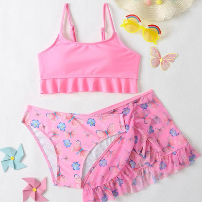 Girls’ Two-Piece Swimsuit – Butterfly Print Ruffle Set