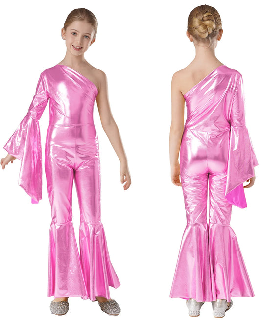 Girls’ Metallic Bell Bottom Jumpsuit – Retro Theme Night Costume