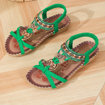 Women’s Boho Beaded Strap Sandals – Casual Summer Walking Shoes