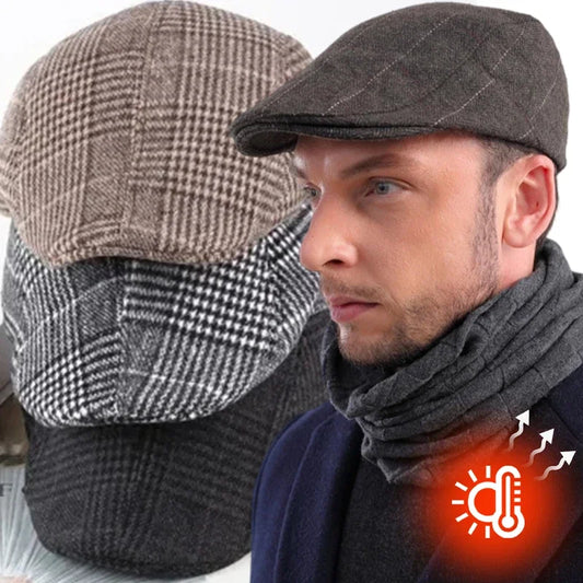 Men’s Plaid Newsboy Cap – Warm, Casual, One Size