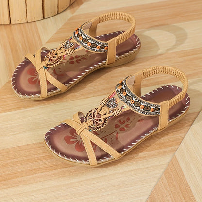 Women’s Boho Beaded Strap Sandals – Casual Summer Walking Shoes
