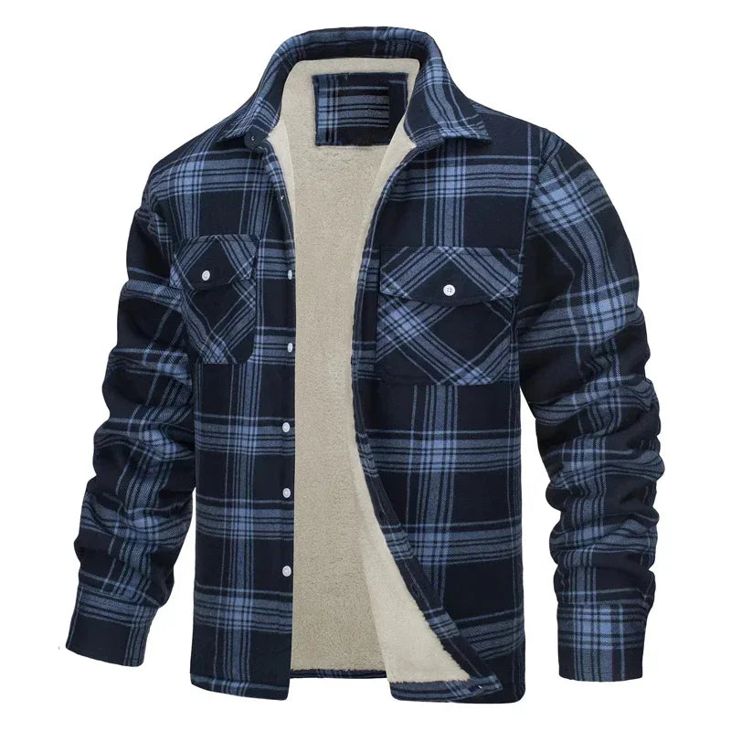 Men’s Fleece-Lined Plaid Jacket – Casual Flannel Work Coat (S–5XL)