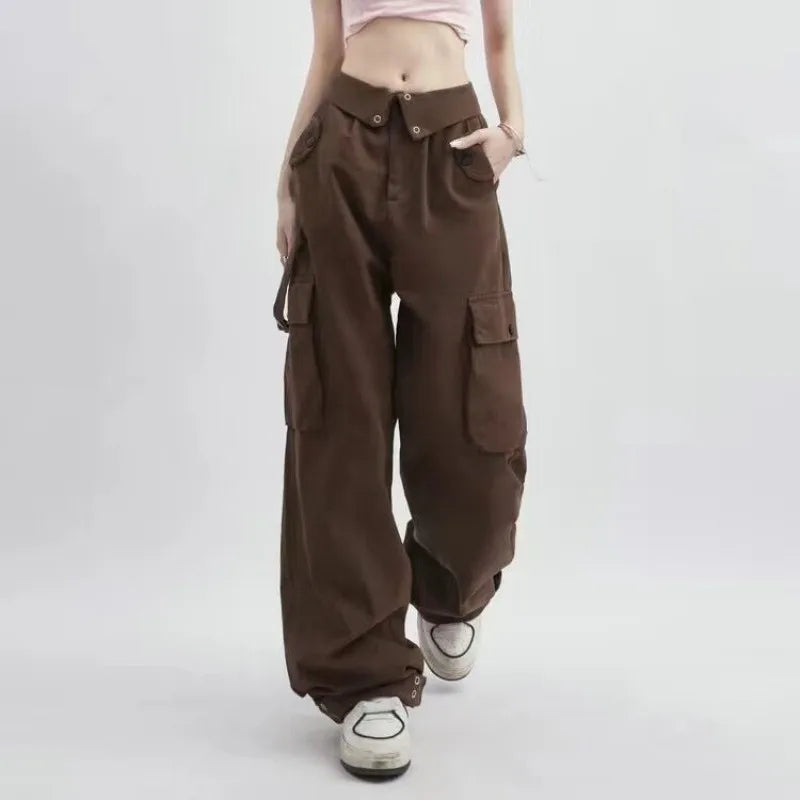 Striped Knit Sweater & Cargo Pants Set – Hollow Crop Pullover + High-Waist Trousers