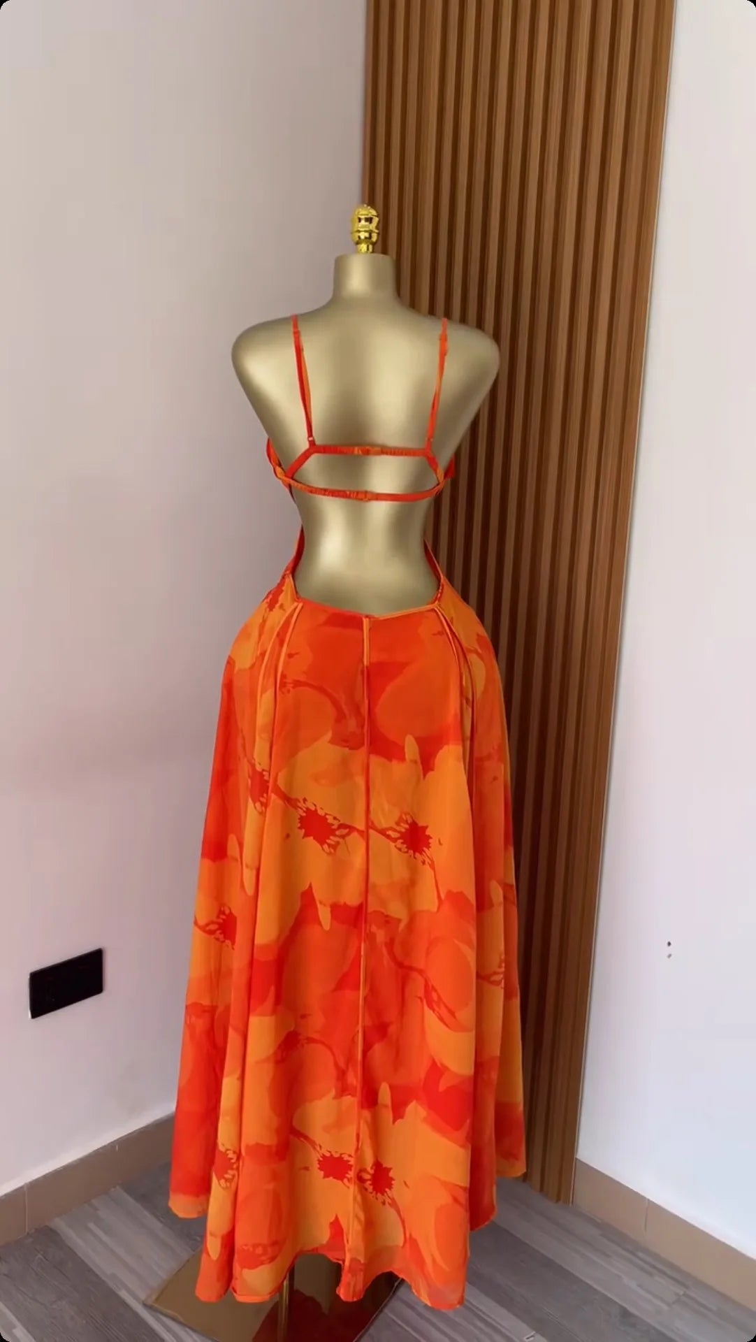 Women’s Floral Maxi Dress – Backless Spaghetti Strap Swing Dress