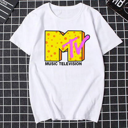 Men’s 80s Graphic T – Shirt – Retro Music Print Tee – Black Neon Print – L