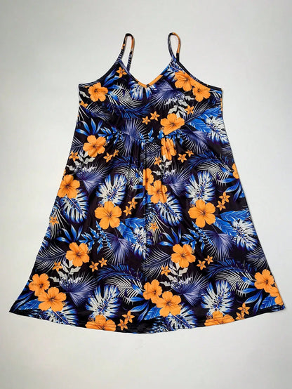Tropical Print V-Neck Sundress