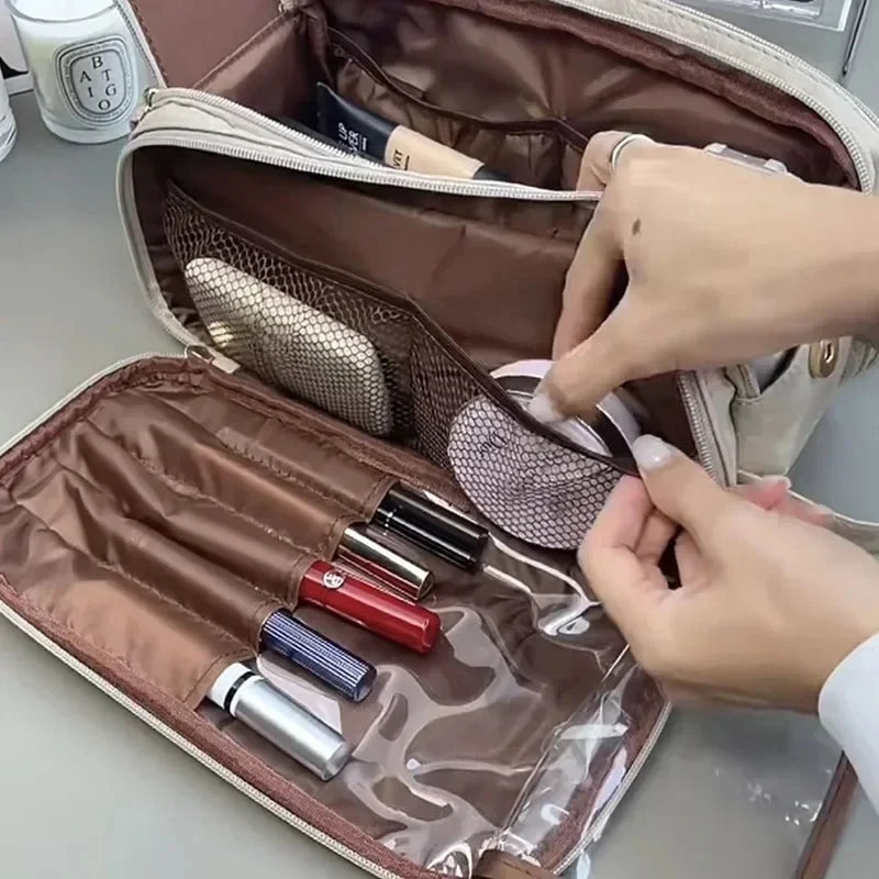 Large Travel Makeup Organizer Bag – Double Zipper Storage