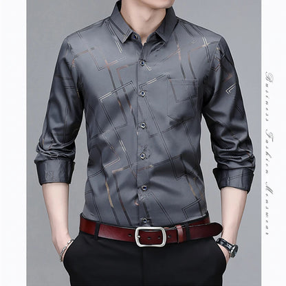 Men's Casual and Fashionable Long Sleeved Printed Shirt, Non Ironing and Wrinkle Resistant Business Top - The Dock Drop