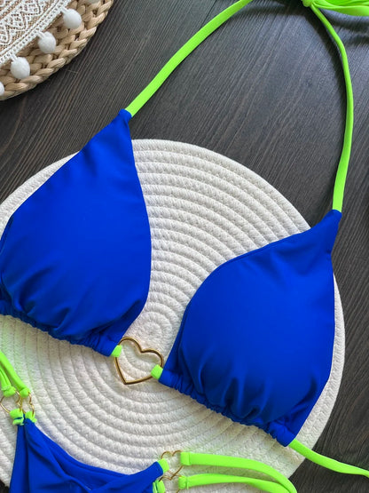 Halter Solid Triangle Bikini Set