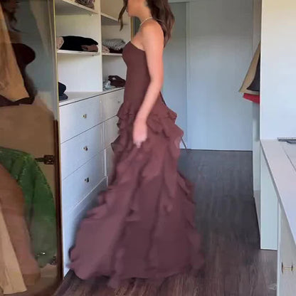 Vestidos Elegant Ruffle Slit Ball Gowns Dresses Woman Sexy Strapless Slim Long Dess Summer Sleeveless Backless Hollow Maxi Dress