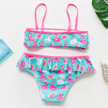 UV Baby Girl Swimsuit Two Piece Swimming Jumpsuit Ruffles Bathing Suit Summer Sleeveless Kids Swimwear for Girls 3-10 Years