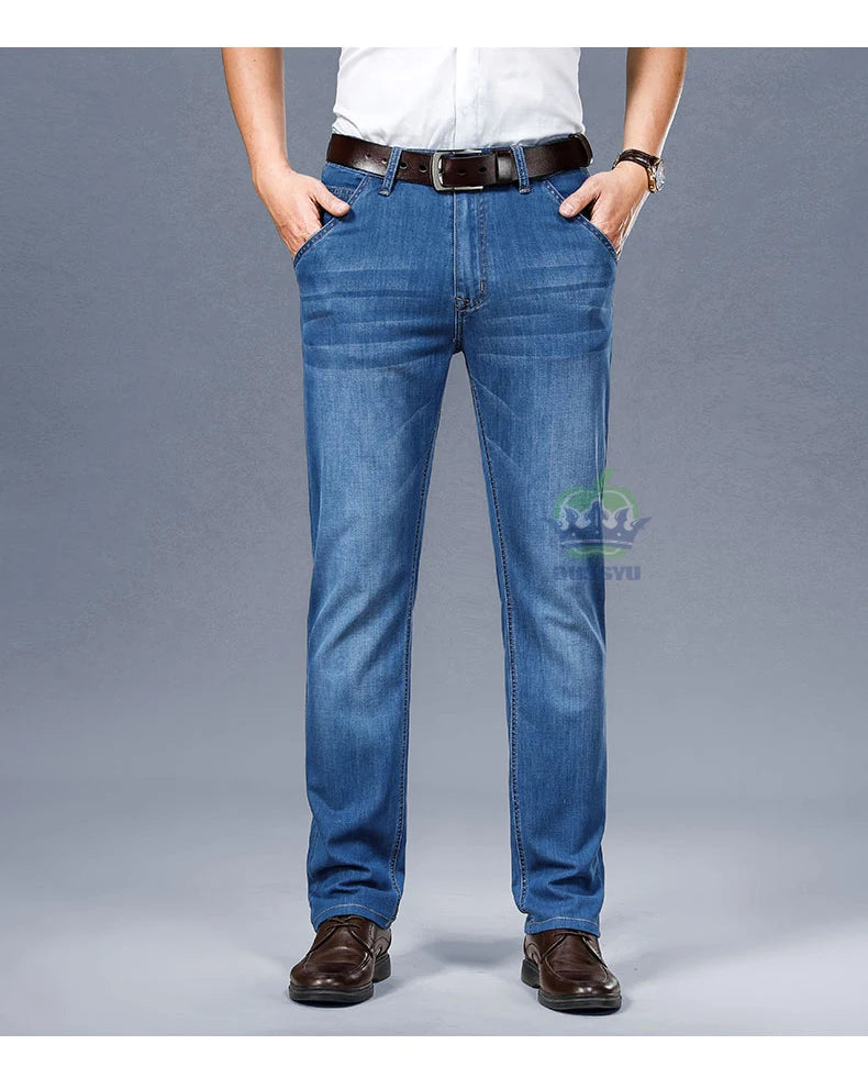 Brand Clothing High Quality Summer Cotton Men's Jeans Classic Business Straight Denim Black Pants Work Trouser Male Plus size 40