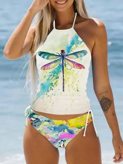 Women’s Halter Tankini Set – Drawstring Side Top & Bikini Bottom