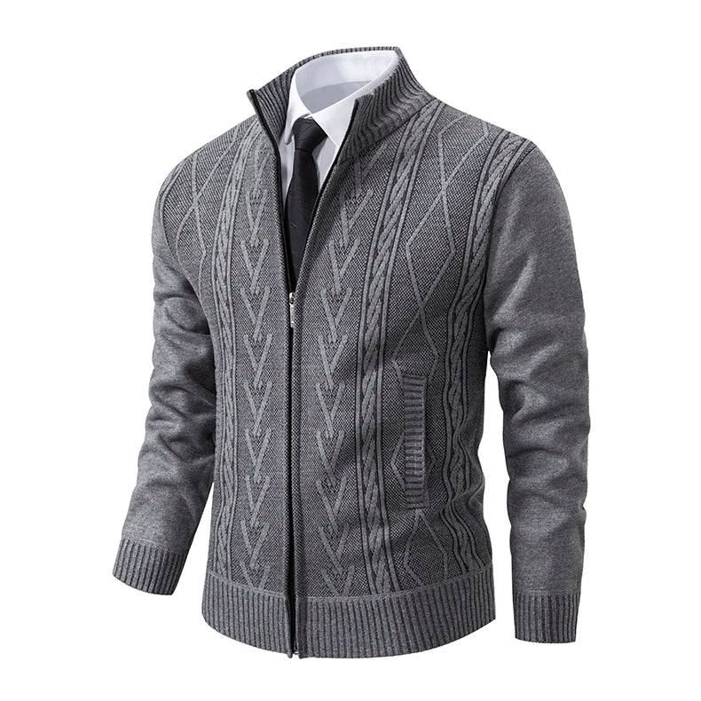 Men’s Cable Knit Zip-Up Sweater – Warm, Winter Casual, Soft Knit