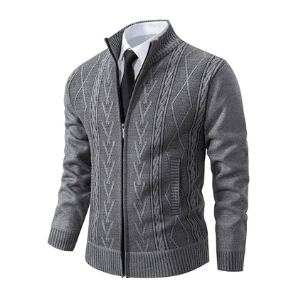 Men’s Cable Knit Zip-Up Sweater – Warm, Winter Casual, Soft Knit