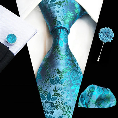 Men’s Floral Necktie Set – Tie, Pocket Square & Cufflinks