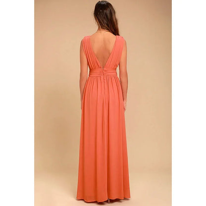 Backless Deep-V Chiffon Maxi Dress – Flowy Slit Evening Gown