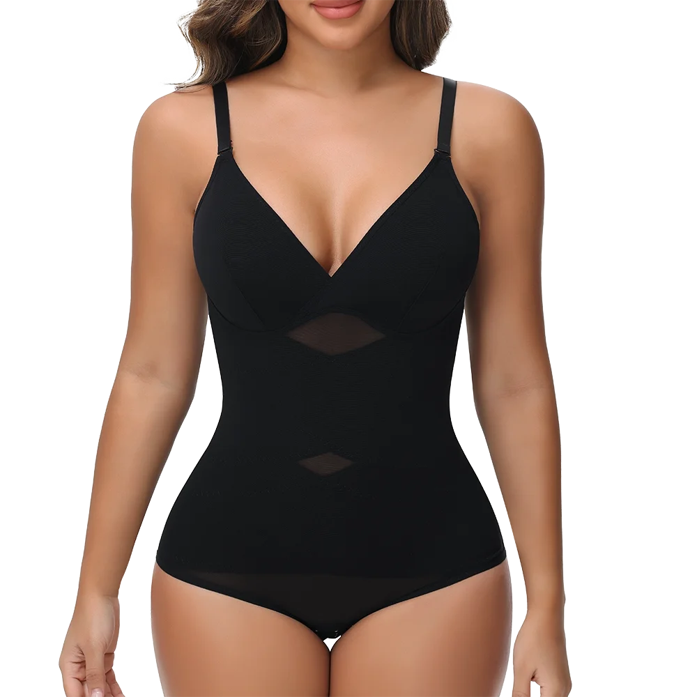Women's Cross-Back Mesh Shapewear Bodysuit – Slimming Fit, Tummy Control