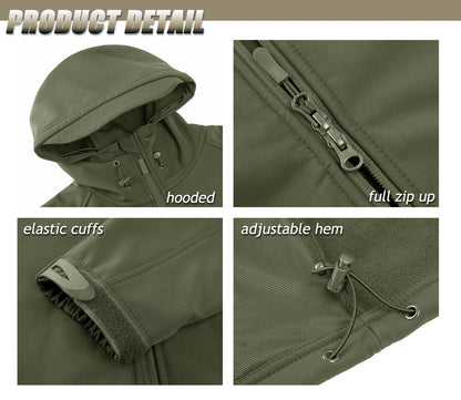 Men’s Waterproof Softshell Fleece Jacket – Hooded, Multi-Pocket, Outdoor Ready