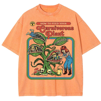Carnivorous Plant Vintage Washed Tee – 100% Cotton Graphic T-Shirt